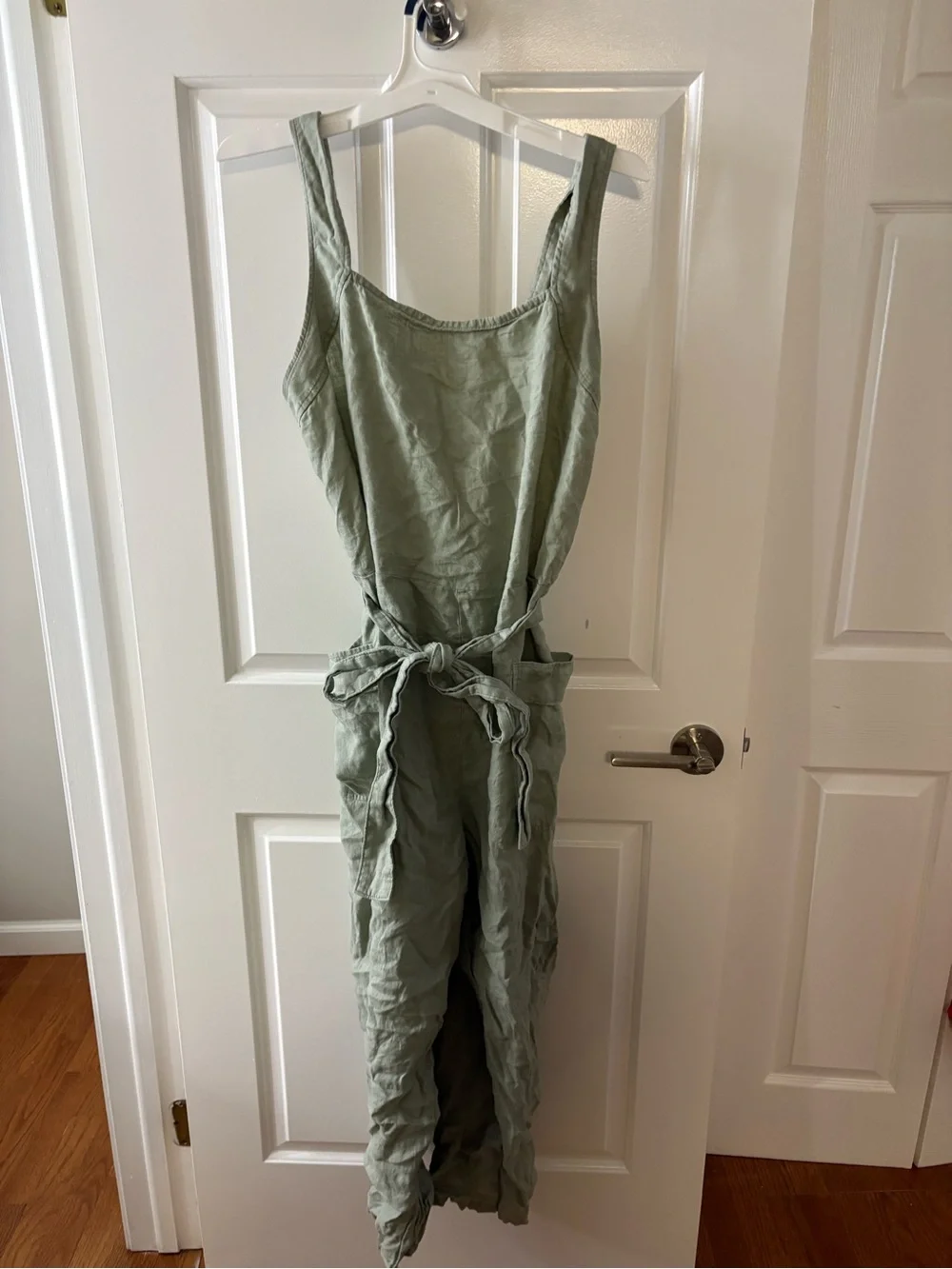 Everlane Sage Green Linen Jumpsuit with Tie Waist